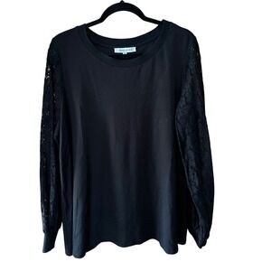 Rose Olive Black Lace Sleeve Crew Neck‎ Long Sleeve Tunic Top Plus Size 1X